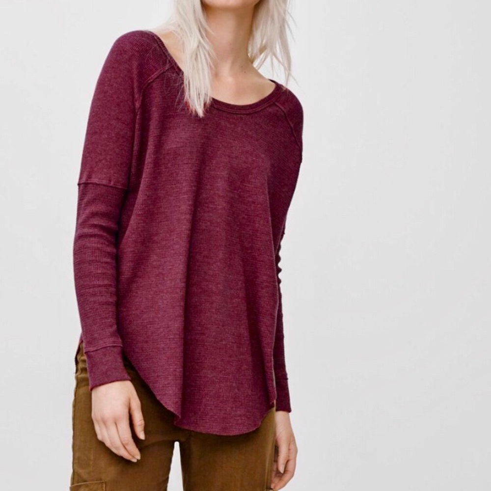 TNA Merlot Waffle Knit Long Sleeve Shirt